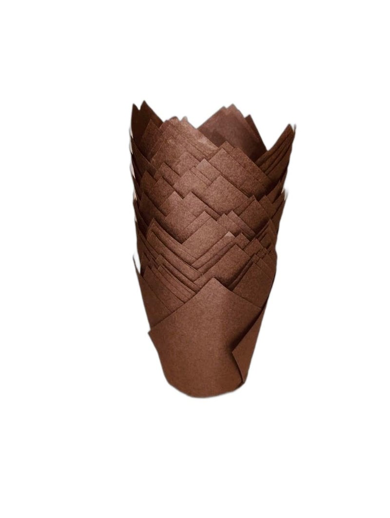 Baekence Tulip Cupcake Liners Brown Paper Baking Cups Muffin Cup Pack of 100 pcs150x50mm - Image 4