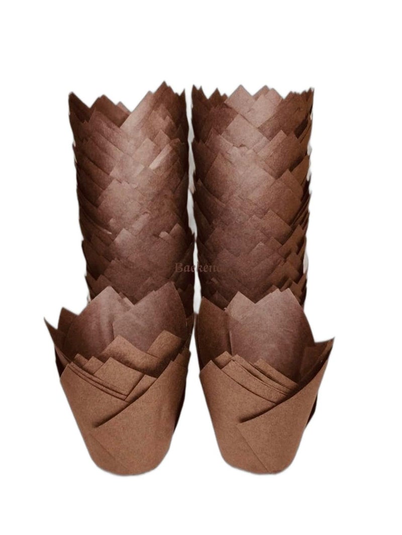 Baekence Tulip Cupcake Liners Brown Paper Baking Cups Muffin Cup Pack of 100 pcs150x50mm - Image 3