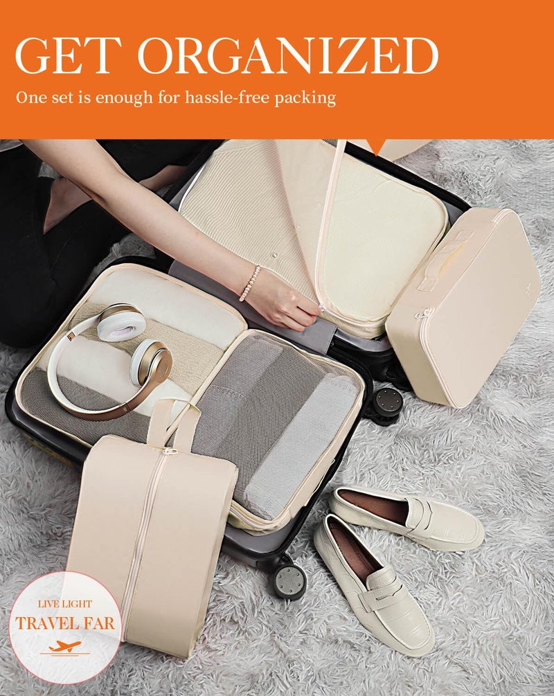 HOTOR Packing Cubes for Suitcases - 6 Pieces, Light Packing Cubes for Travel, Premium Suitcase Organizer Bags Set, Space-Saving Luggage Organizers, Travel Accessories and Essentials, Beige - Image 2