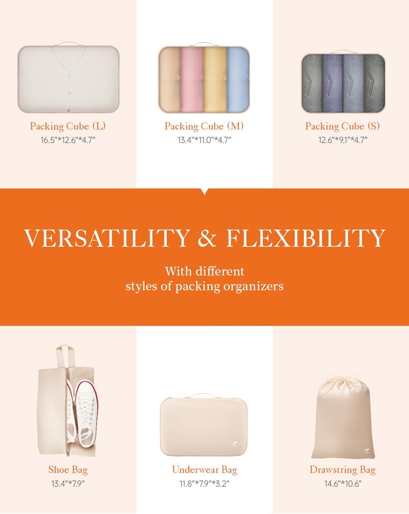 HOTOR Packing Cubes for Suitcases - 6 Pieces, Light Packing Cubes for Travel, Premium Suitcase Organizer Bags Set, Space-Saving Luggage Organizers, Travel Accessories and Essentials, Beige - Image 3