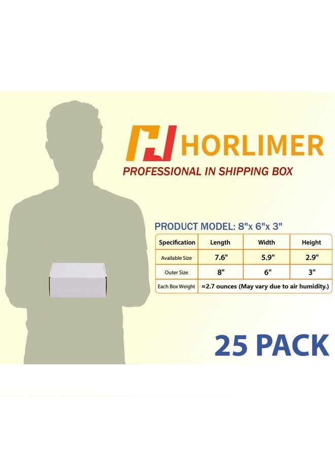 HORLIMER 8x6x3 inches Shipping Boxes Set of 25, White Corrugated Cardboard Box Literature Mailer, 25 Stickers Included - Image 2
