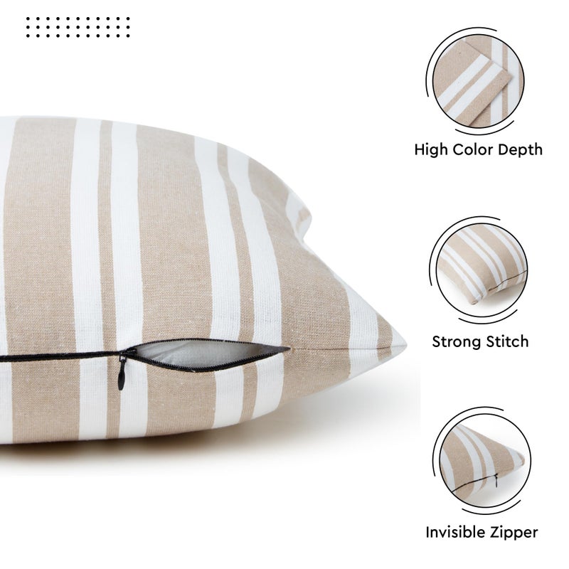 Encasa XO Christmas Farmhouse Throw Pillow Covers Set of 2 18x18 in Franca Beige Stripes | Decorative Cushion Covers No Inserts | Plaid and Stripes Pillow Covers for Living Room, Couch - Image 4