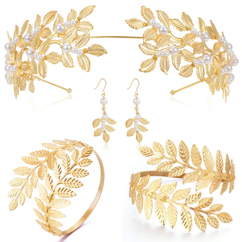 Coucoland Greek Goddess Jewelry Women - Gold Toga Athena Cleopatra Hercules Egyptian Aphrodite God Roman Accessories Set Leaf Headpiece Crown Halloween - Image 1