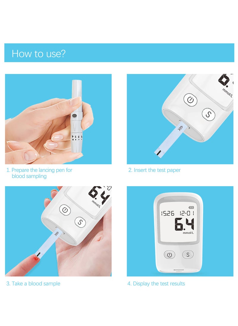 Blood Glucose Monitoring System, Clinically Accurate Blood Sugar Test Kit with 50 Glucometer Strips and 50 Lancets, Home Use Glucometer for Diabetes Testing