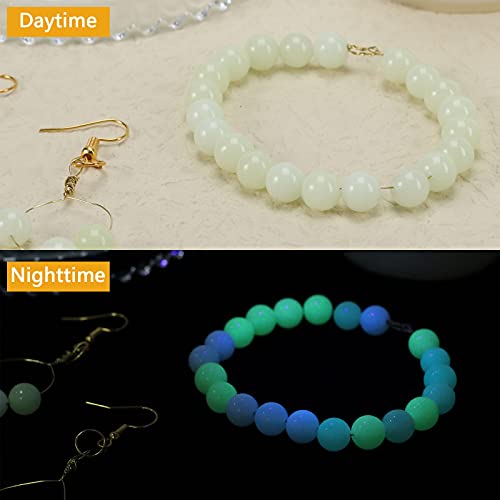 Beupy 200 Pcs Luminous Solar Stone Beads Shiny Stone Glow in The Dark Glowing Loose Bead Round 8mm Blue Green Mixed with Hole for DIY Jewelry Making Bracelet Beading Craft Project Decorations Supplies - Image 4