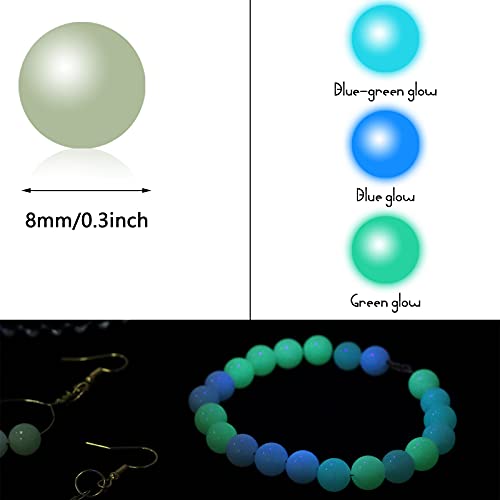 Beupy 200 Pcs Luminous Solar Stone Beads Shiny Stone Glow in The Dark Glowing Loose Bead Round 8mm Blue Green Mixed with Hole for DIY Jewelry Making Bracelet Beading Craft Project Decorations Supplies - Image 2