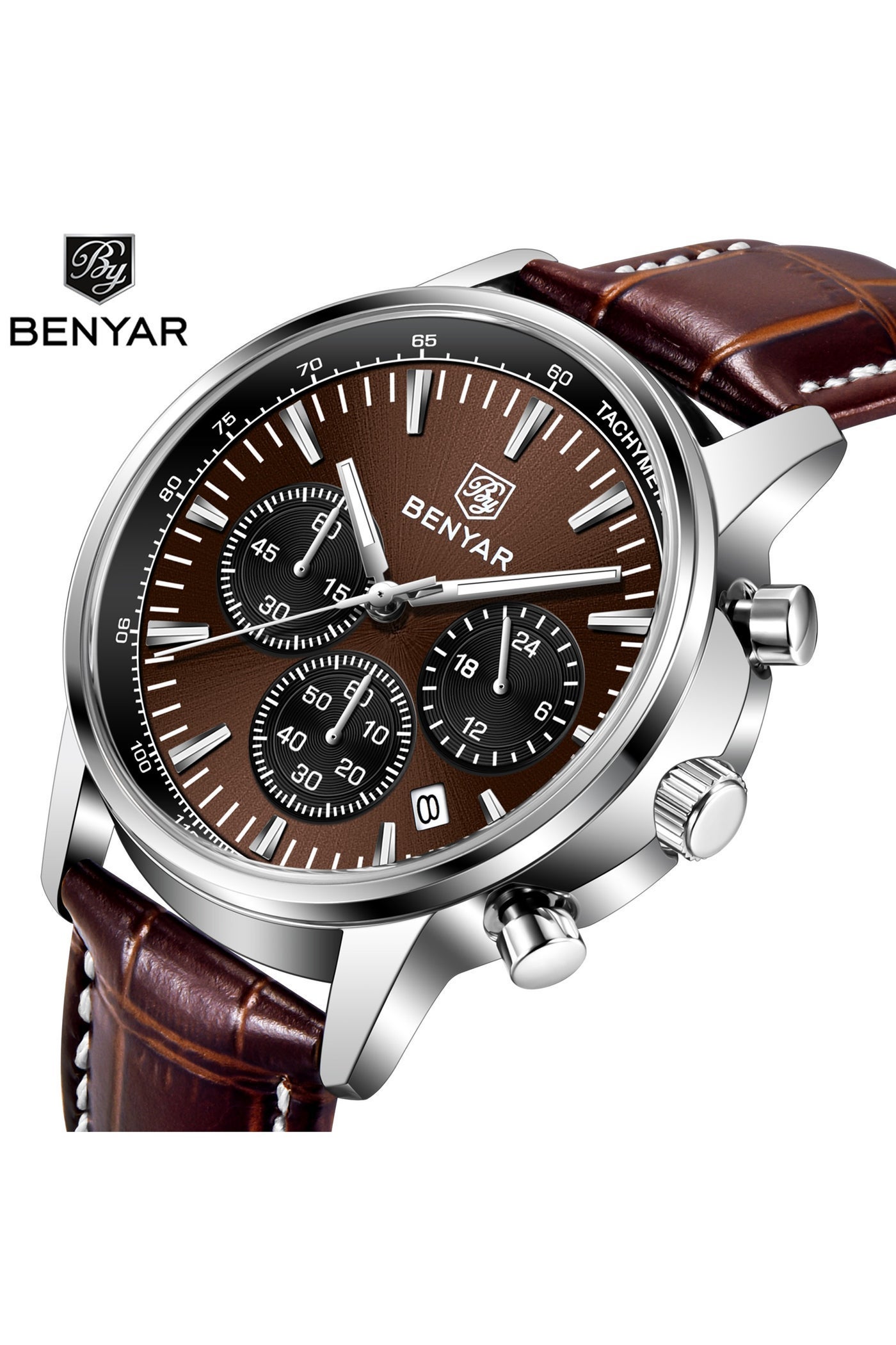 Mens Watches Multifunction Chronograph Date Quartz Watch for Men Brown Leather Band Analog Wrist Watch Gift for Men Casual Business