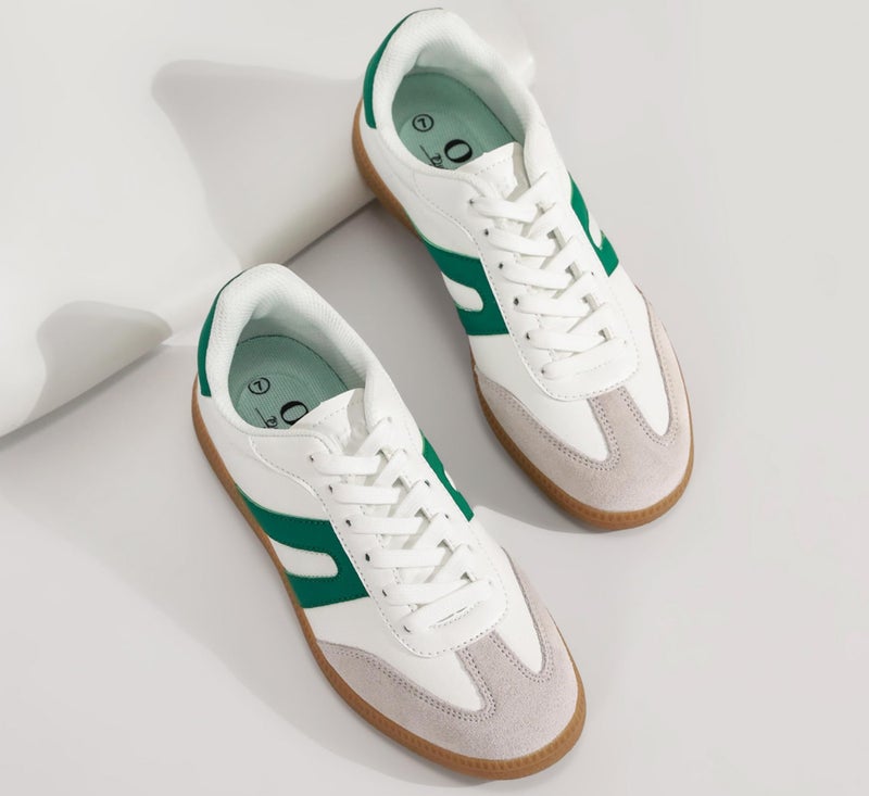 OFG Women's Retro Gum Sole Fashion Sneakers-Lace Detail Casual Retro Walking Shoes-Gum Sole Casual Tennis-Anti Slip Trainersï¼ˆGreen/White,8.5ï¼‰ - Image 3