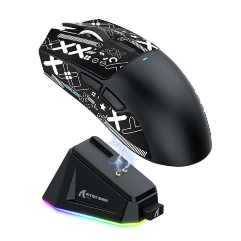 ATTACK SHARK X11 Gaming Mouse with Magnetic Charging Dock PixArt PAW3311 Gaming Sensor BT 2.4G Wireless Wired with Mouse Grip Tape 22000 DPI Gamer Mice for Win11 Xbox PS Mac Black - Image 1
