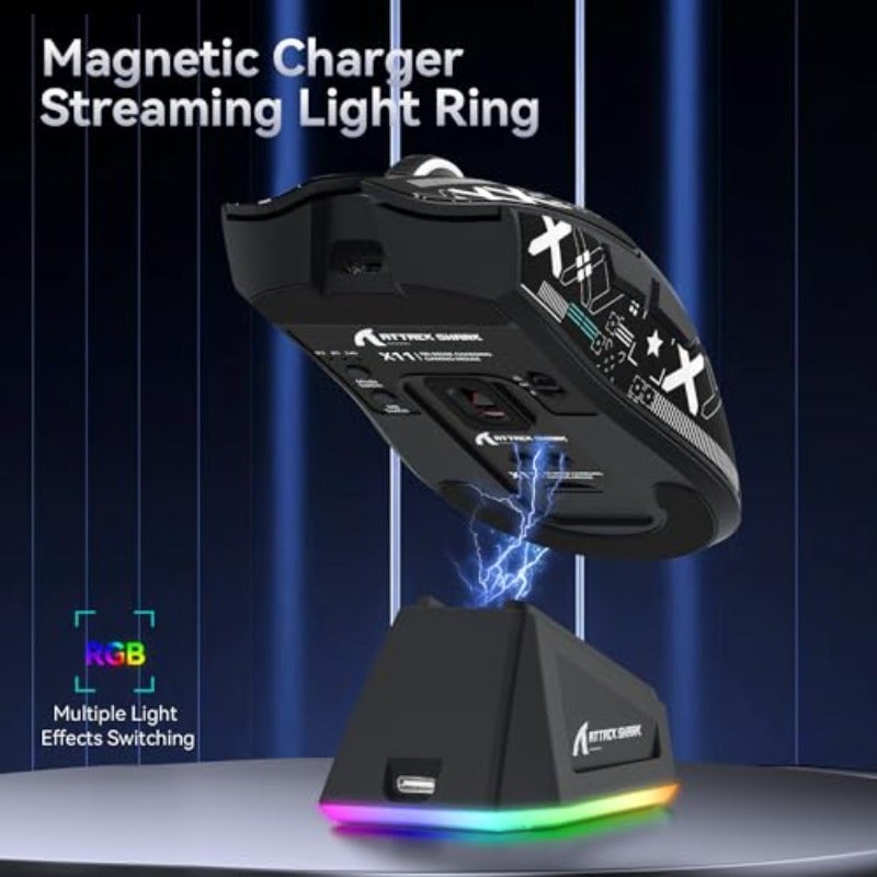 ATTACK SHARK X11 Gaming Mouse with Magnetic Charging Dock PixArt PAW3311 Gaming Sensor BT 2.4G Wireless Wired with Mouse Grip Tape 22000 DPI Gamer Mice for Win11 Xbox PS Mac Black - Image 4