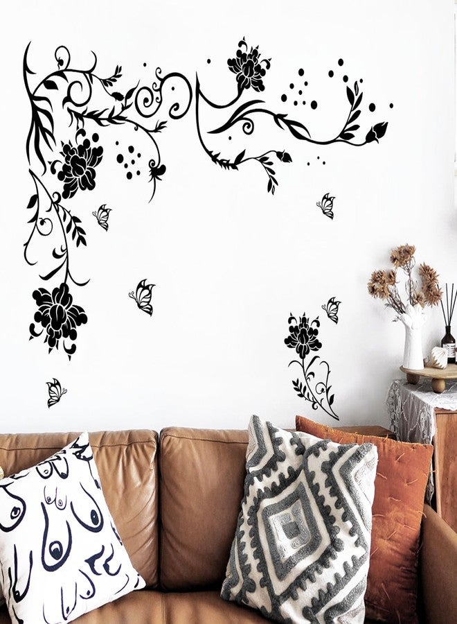 Supzone Flowers & Butterflies Wall Decals - DIY Black & Floral Wall Stickers for Bedrooms & Living Rooms - Image 2