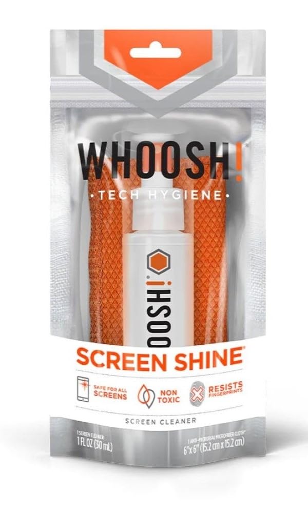 WHOOSH! Glasses Cleaner Spray - 30 ml + 1 Microfiber Cleaning Cloth - Travel Size Laptop Screen Cleaner for MacBook, Computer, Portable Car Screen Cleaner for Phone, iPad - Electronic Cleaner Kit