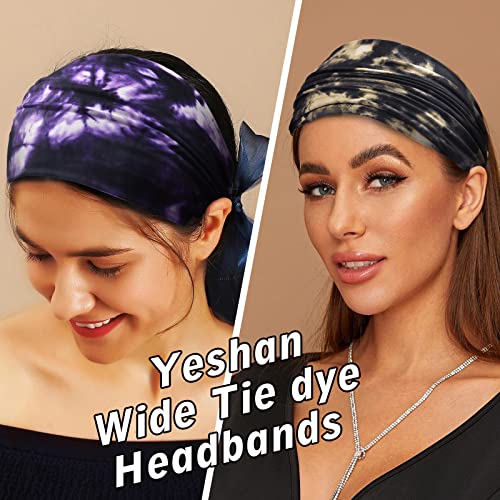 Yeshan Wide Headbands for Women Non Slip Boho Headband Elastic Tie dye Yoga Workout Sweat Bands Running Sport Hair bands,Pack of 6 - Image 4
