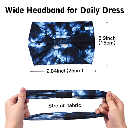 Yeshan Wide Headbands for Women Non Slip Boho Headband Elastic Tie dye Yoga Workout Sweat Bands Running Sport Hair bands,Pack of 6 - Image 2