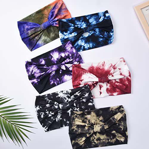 Yeshan Wide Headbands for Women Non Slip Boho Headband Elastic Tie dye Yoga Workout Sweat Bands Running Sport Hair bands,Pack of 6 - Image 5