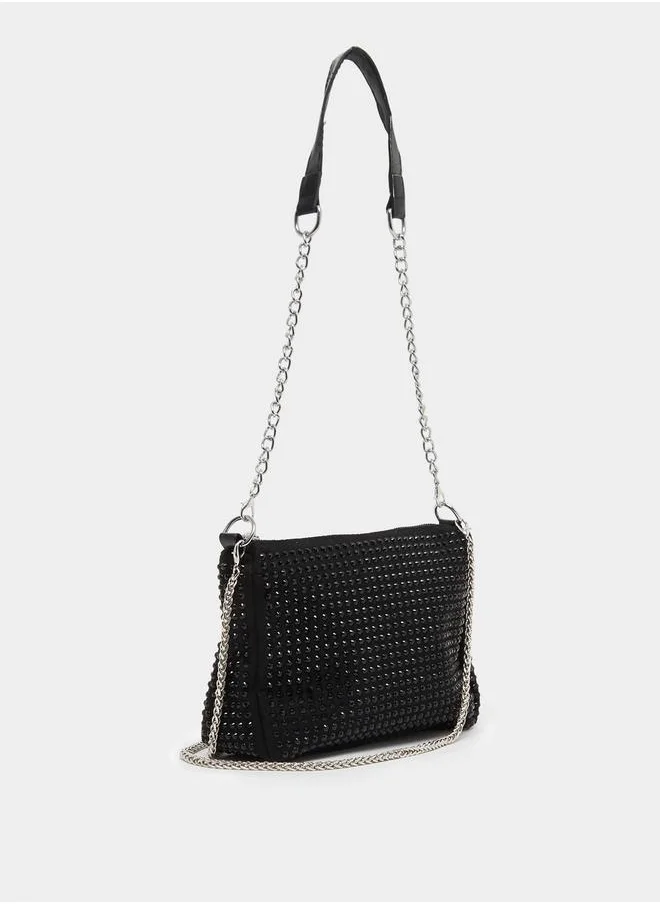 ستايلي Embellished Shoulder Bag with Chain Strap