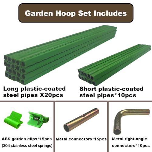 PirateAnt Metal Greenhouse Hoops Set for Raised Beds，21.2'' x 31.1'' Green Garden Hoops with Metal connectors,ABS Clip（Stainless Steel Spring） for Row Cover, DIY Grow Tunnel，5 Sets. - Image 2