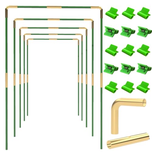 PirateAnt Metal Greenhouse Hoops Set for Raised Beds，21.2'' x 31.1'' Green Garden Hoops with Metal connectors,ABS Clip（Stainless Steel Spring） for Row Cover, DIY Grow Tunnel，5 Sets. - Image 1