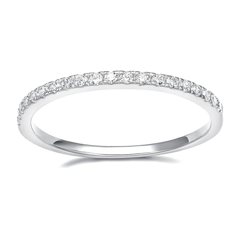 EAMTI 2mm 14K White Gold Plated Wedding Band Cubic Zirconia Half Eternity Stackable Brass Engagement Ring Size 8 - Image 1