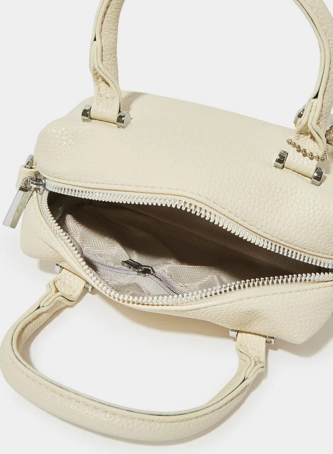Styli  White Grained Faux Leather Hand Bag with Small Bag Charm for Women | Best Price UAE
