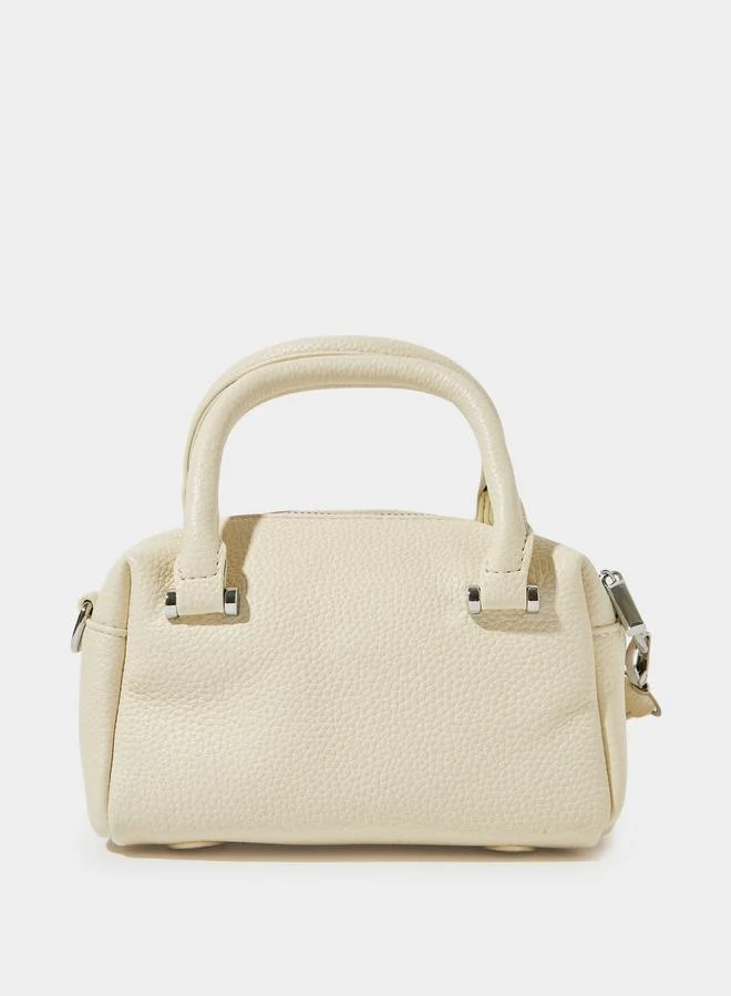 Styli  White Grained Faux Leather Hand Bag with Small Bag Charm for Women | Best Price UAE