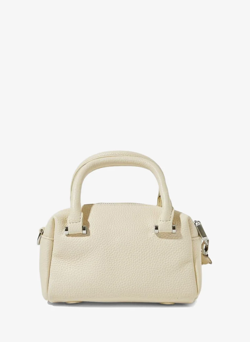 Styli White Grained Faux Leather Hand Bag with Small Bag Charm