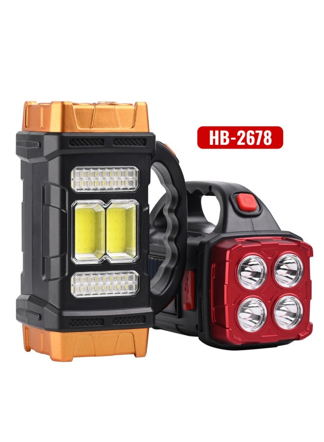 Solar Portable Outdoor Emergency Portable USB Rechargeable COB Side Light Multi-function Searchlight Flashlight-Color:2678 Small Red - Image 3