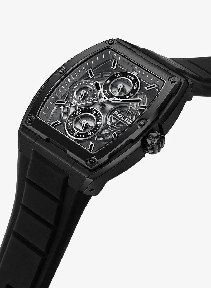 بوليس Creed Black Dial Silicone Strap Chronograph Watch for Men, 42mm