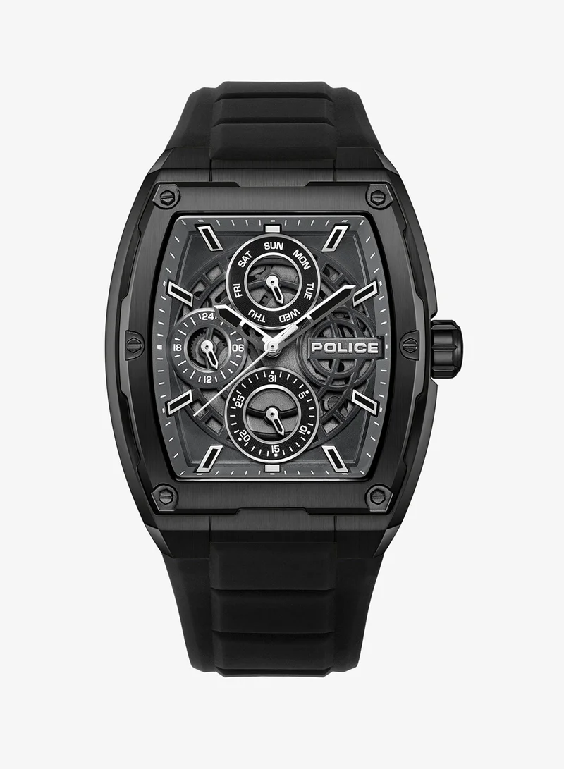 بوليس Creed Black Dial Silicone Strap Chronograph Watch for Men, 42mm