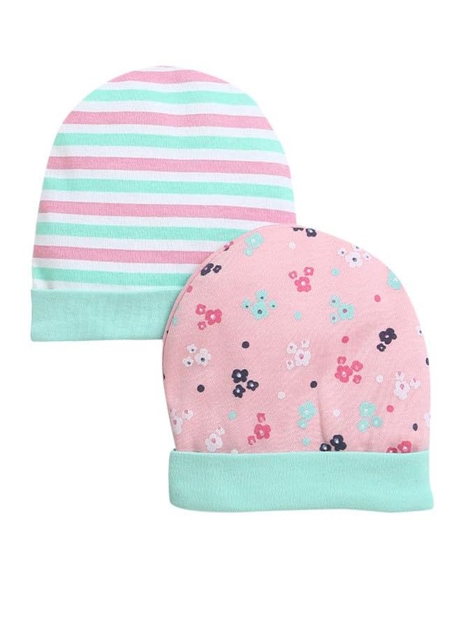 BUMZEE Mint Green & Peach Baby Girls Round Cap Pack of 2 Age - 0-3 Months (Peb9318B-mgn.PCH) - Image 1