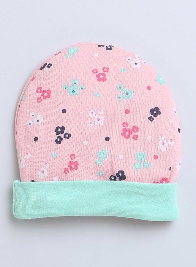 BUMZEE Mint Green & Peach Baby Girls Round Cap Pack of 2 Age - 0-3 Months (Peb9318B-mgn.PCH) - Image 2