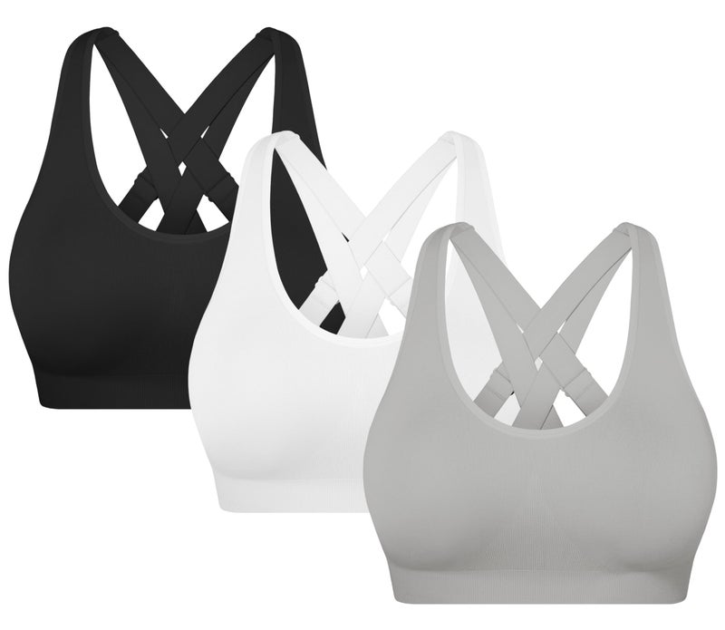 MIRITY Padded Strappy Sports Bra for Women - with Dual Crossback and Adjustable Straps for Workout Gym - Image 1