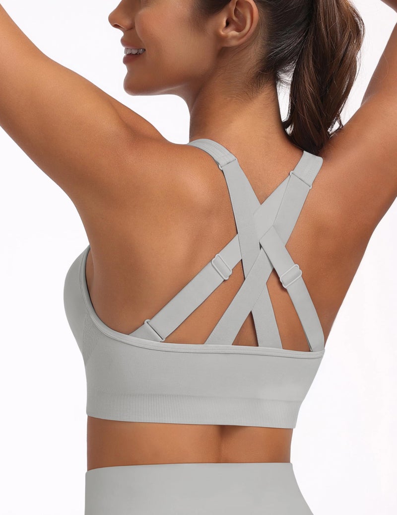 MIRITY Padded Strappy Sports Bra for Women - with Dual Crossback and Adjustable Straps for Workout Gym - Image 5