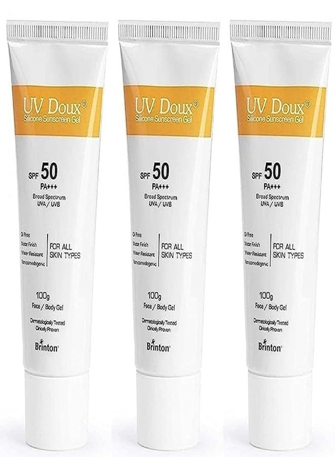 Brinton UV Doux Sunscreen Gel SPF 50 PA+++ | Broad Spectrum UVA & UVB | No White Cast | Benzene-Free | Dermatologist-Approved | Non-Comedogenic | Water-Resistant | For Oily, Acne & Sensitive Skin | 100 g x 3 - Image 1