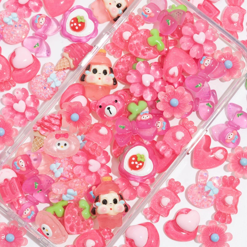 Decoden Charms 100PCS Mixed Kawaii Flatback Resin Charms for Crafts, Cabochon for DIY Projects, Slime Charm, Resin Art, Scrapbooking, Phone Case & Accessories (Pink) - Image 1