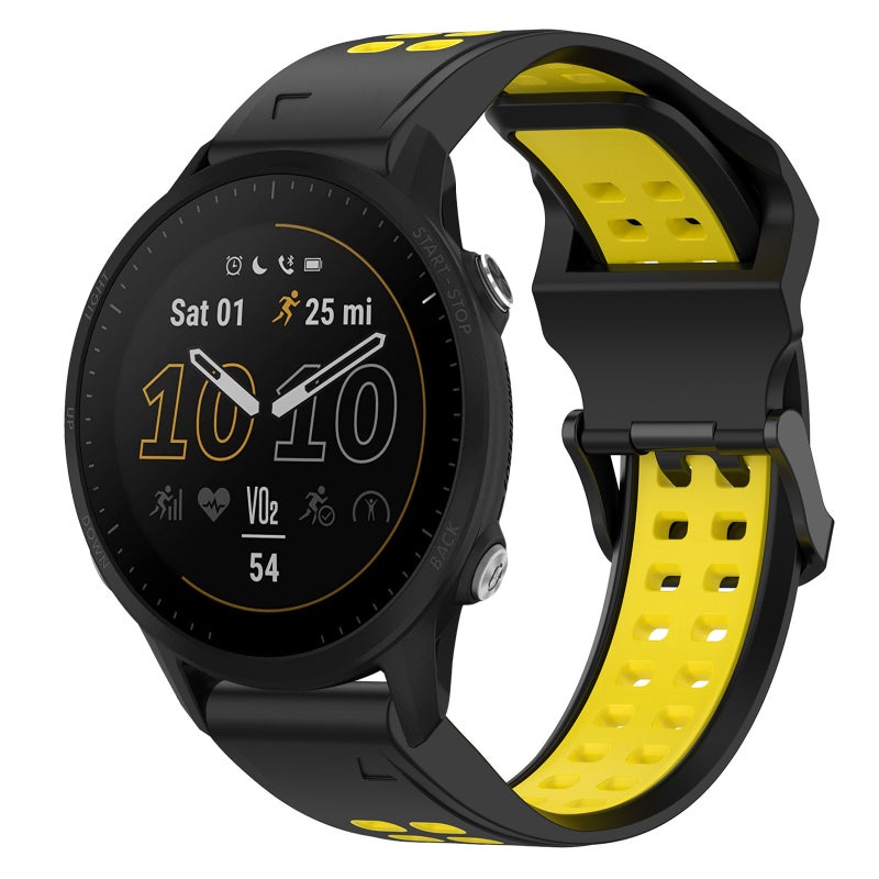 S-TOP For Garmin Forerunner 955 Two Color Reverse Buckle 22mm Silicone Watch Band(Black+Yellow) - Image 1