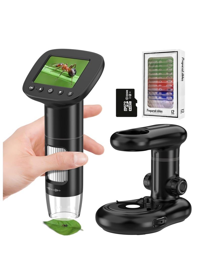 Generic - Kids Microscope Including 32GB SD Card and 12 Dspecimens Handheld Digital Microscope with 2 IPS Screen Take Pictures Videos Download to PC Mac 1000X Pocket Microscope - Image 1