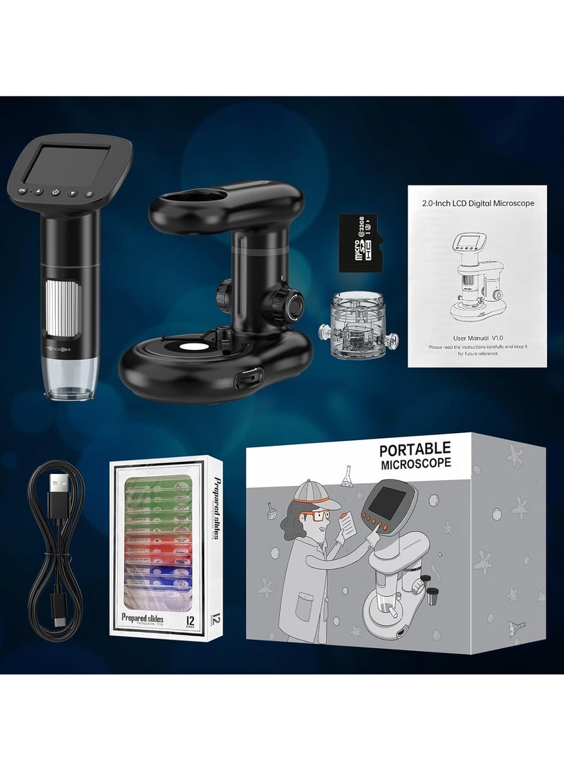 Generic - Kids Microscope Including 32GB SD Card and 12 Dspecimens Handheld Digital Microscope with 2 IPS Screen Take Pictures Videos Download to PC Mac 1000X Pocket Microscope - Image 1