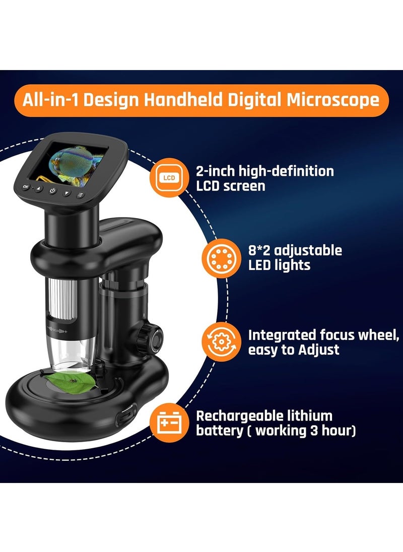 Generic - Kids Microscope Including 32GB SD Card and 12 Dspecimens Handheld Digital Microscope with 2 IPS Screen Take Pictures Videos Download to PC Mac 1000X Pocket Microscope - Image 1