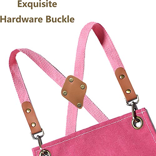 AFUN Chef Aprons for Men Women with Large Pockets, Cotton Canvas Cross Back Heavy Duty Adjustable Work Apron, Size M to XXL (Pink) - Image 3