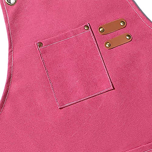 AFUN Chef Aprons for Men Women with Large Pockets, Cotton Canvas Cross Back Heavy Duty Adjustable Work Apron, Size M to XXL (Pink) - Image 4