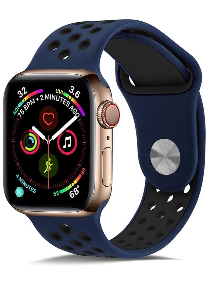 FITIT أشرطة FITIT لسلسلة ساعة آبل 3 وما فوق (حالات 42 مم و 45 مم و 49 مم)، حزام معصم بديل من السيليكون الناعم القابل للتنفس، أزرق وأسود - Image 1