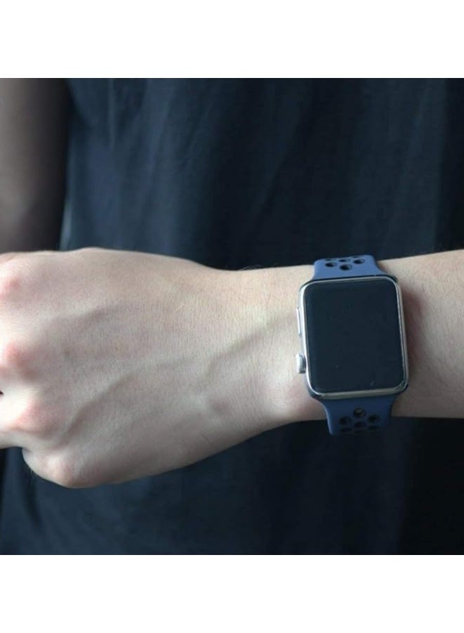 FITIT أشرطة FITIT لسلسلة ساعة آبل 3 وما فوق (حالات 42 مم و 45 مم و 49 مم)، حزام معصم بديل من السيليكون الناعم القابل للتنفس، أزرق وأسود - Image 4