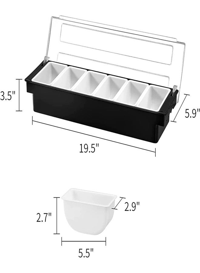 HAINE Polycarbonate Bar Garnish Tray with 6 Compartments, Black, Rectangular - Image 2