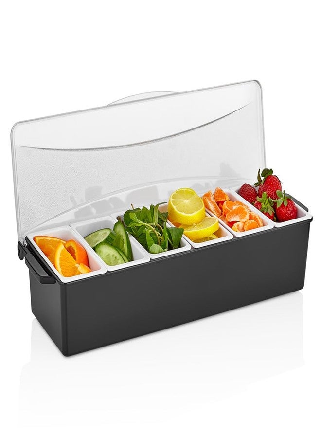 HAINE Polycarbonate Bar Garnish Tray with 6 Compartments, Black, Rectangular - Image 1
