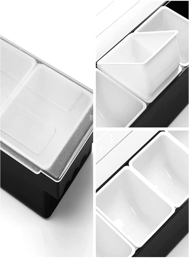 HAINE Polycarbonate Bar Garnish Tray with 6 Compartments, Black, Rectangular - Image 4