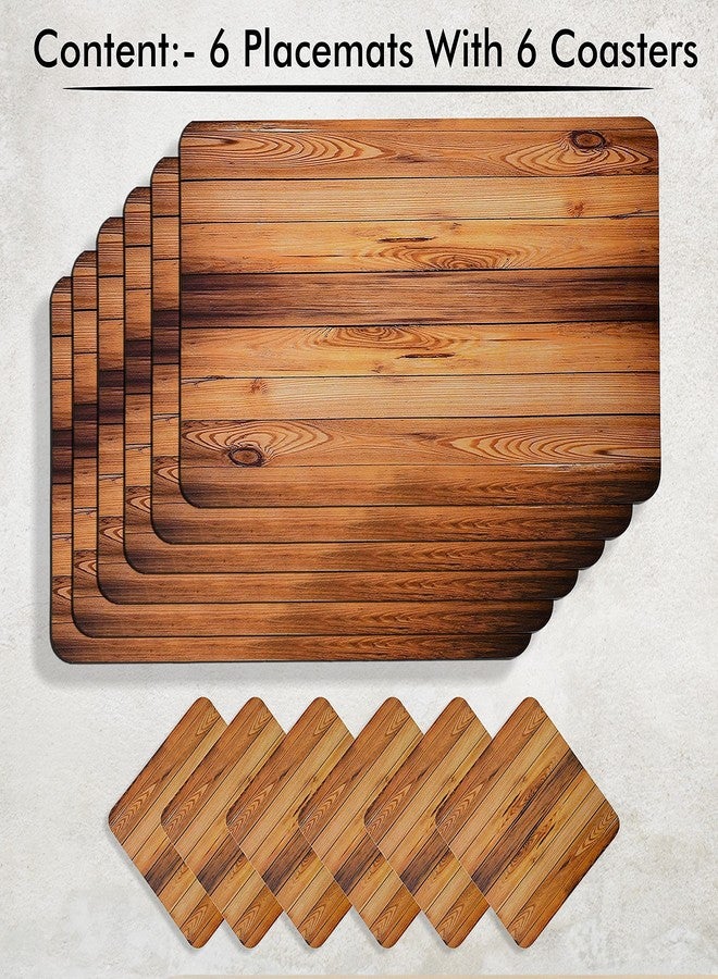 Yellow Weaves 6 Piece Wooden Style PVC Dining Table Placemats, (Color - Wood) - Image 4