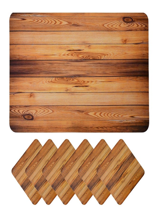 Yellow Weaves 6 Piece Wooden Style PVC Dining Table Placemats, (Color - Wood) - Image 1