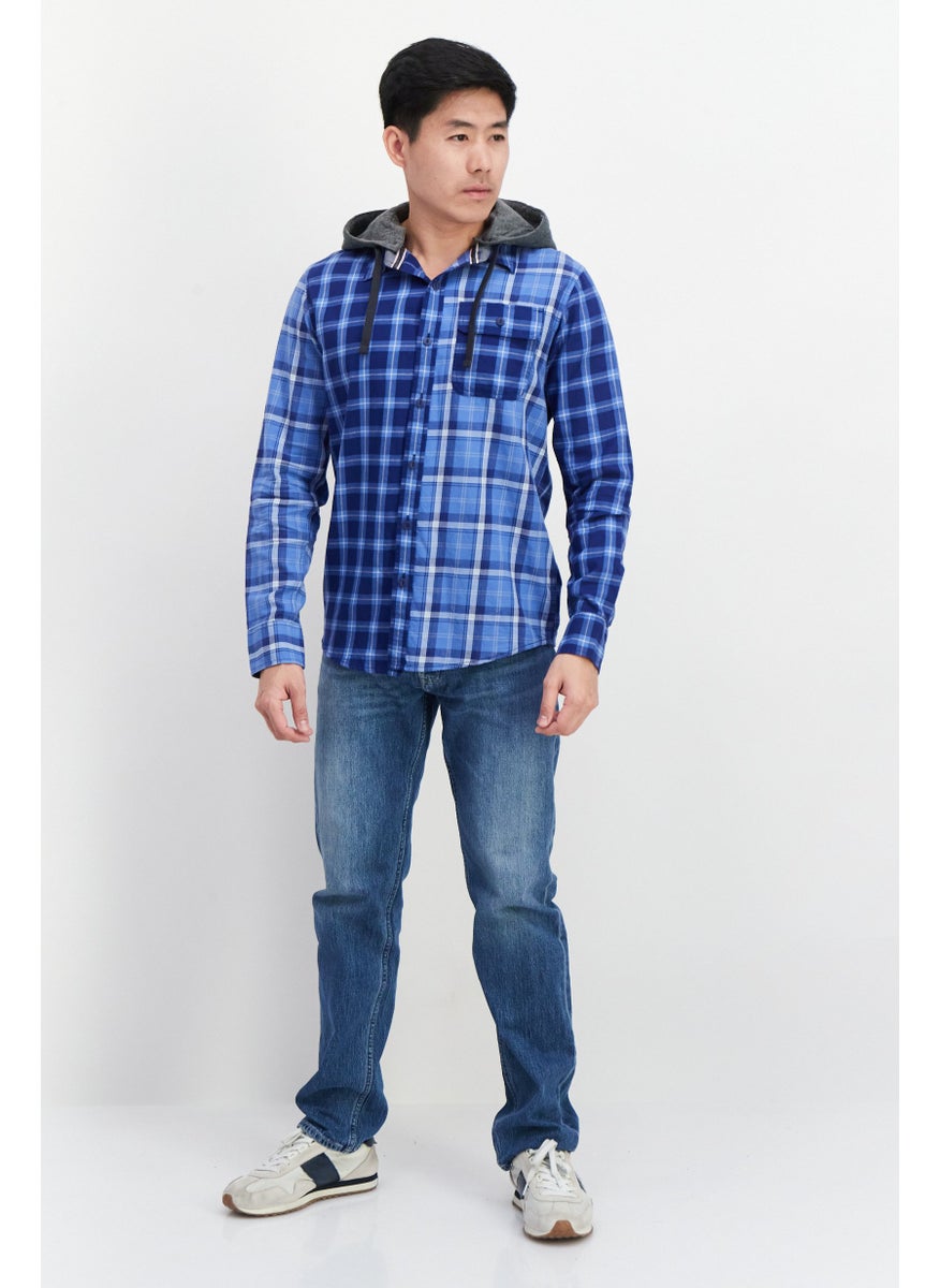 Sun Stone Men Regular Fit Plaid Long Sleeves Casual Shirt, Blue  - Image 3