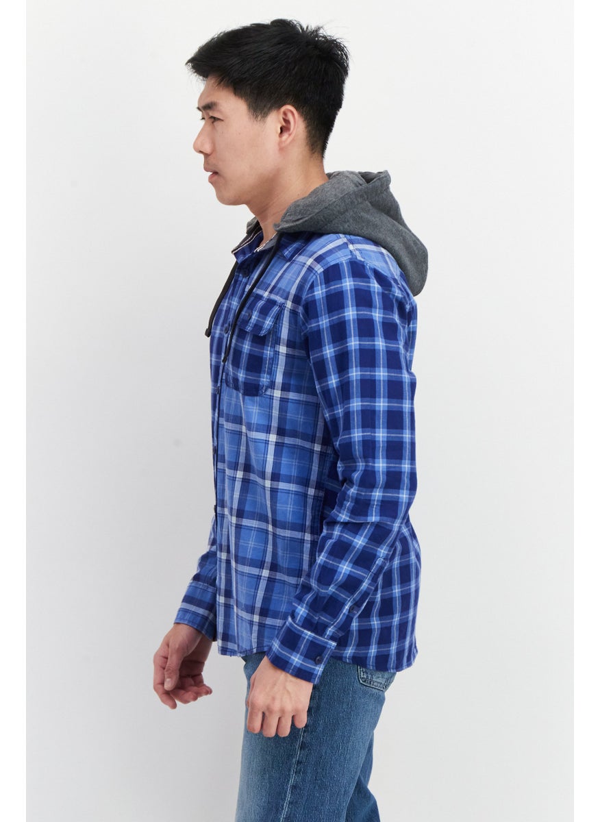 Sun Stone Men Regular Fit Plaid Long Sleeves Casual Shirt, Blue  - Image 2